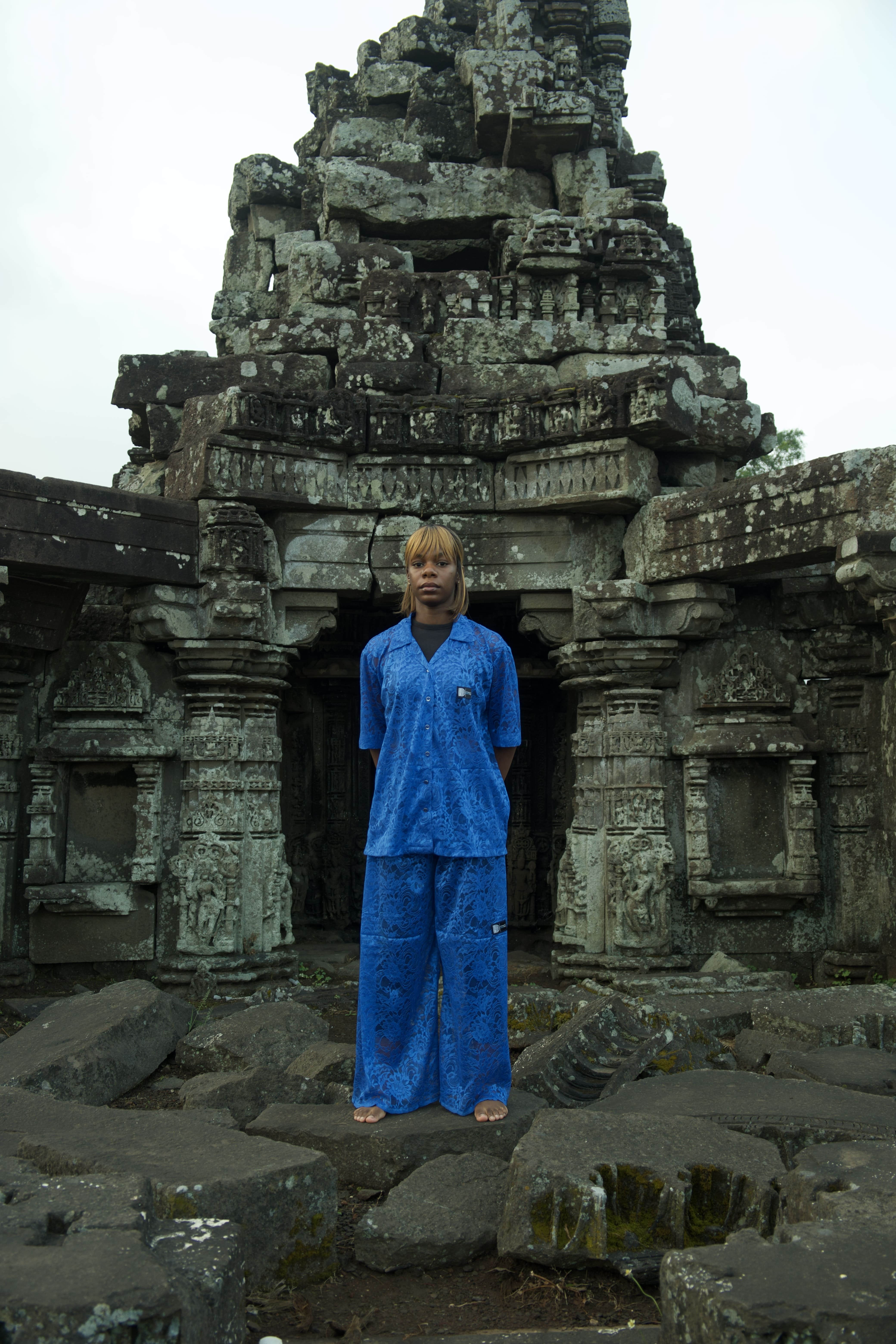 Person at ancient temple